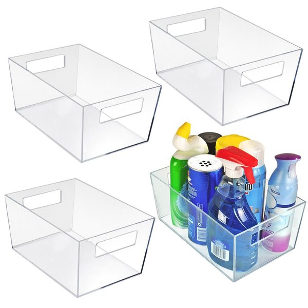 Azar Displays Large Organizer Storage Tote Bin with Handle 11.25W x 7.5D x 5H, 4-Pack 556237